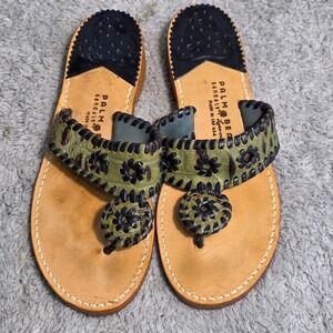 Palm Beach by Jack Rogers All Leather Sandals Thong Green Medallion Womens 8